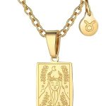 Zodiac Sign Necklace for Women Constellation Tarot Card Pendant Double Sided Gold Stainless Steel Waterproof NonTarnish Friendship Jewelry Gift - Taurus Products for men