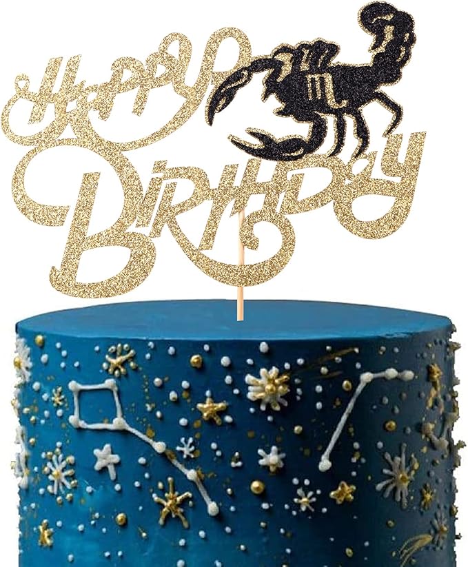12 constellation theme cake topper Scorpio birthday party golden flashing decoration cake decoration plug-in (Scorpio) - Scorpio Products for men