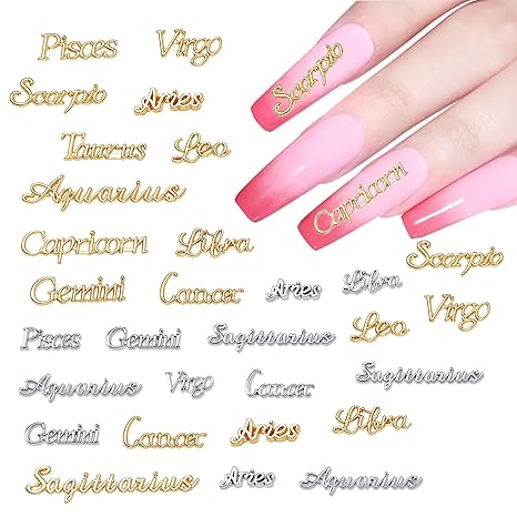Zodiac Nail Charms, 3D Zodiac Nail Charms for Acrylic Nails, Alloy Twelve Constellation Zodiac Virgo Leo Aries Taurus Gemini Capricorn Charms for DIY Nail Art (A-48pcs) - Taurus for men