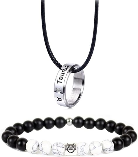 12 Zodiac Constellations Necklace Bracelet Horoscope Constellation Beaded Bracelet Necklace for Women Men 2Pcs Set Jewelry - Taurus Products for men