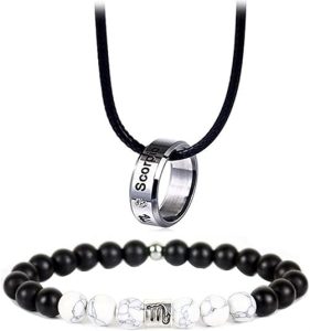 12 Zodiac Constellations Necklace Bracelet Horoscope Constellation Beaded Bracelet Necklace for Women Men 2Pcs Set Jewelry - Scorpio Accessories for men