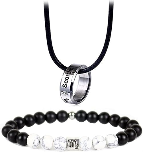 12 Zodiac Constellations Necklace Bracelet Horoscope Constellation Beaded Bracelet Necklace for Women Men 2Pcs Set Jewelry - Scorpio Accessories for men
