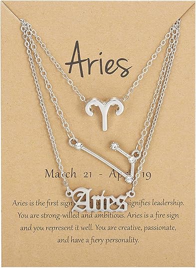 3Pcs 12 Constellation Zodiac Sign Layered Choker Necklaces Letter Astrology Horoscope with Message Card for Women Jewelry - Aries Necklace for men
