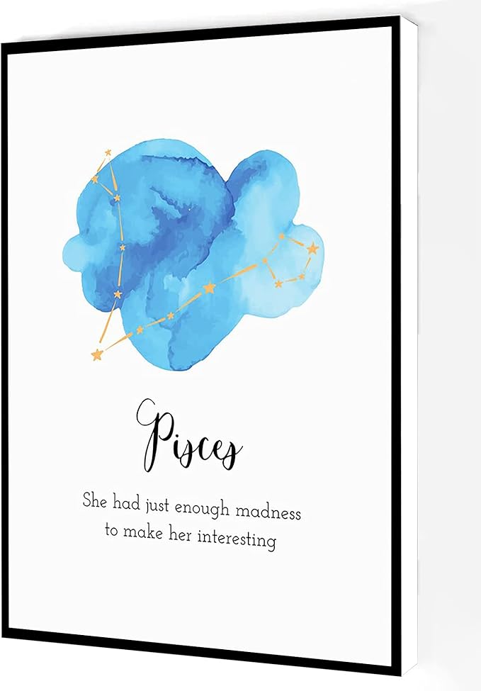 Pisces Canvas Wall Art,Zodiac Print Quote, Astrology Wall Decor Modern Artwork Painting For Living Room Office Home Decoration 8''x12'' Framed - Pisces Canvas for men