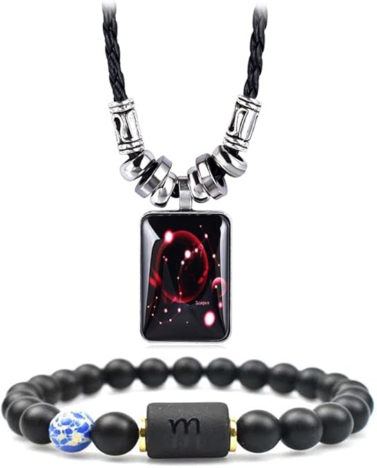 12 Zodiac Constellation Necklace Bracelet for Women Men Natural Stone Crystal Bead Beaded Bracelet Necklace Birthday Gift Constellations Jewelry Set - Scorpio Accessories for men