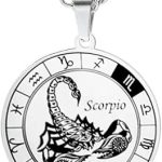 Zodiac Constellation Pendant Necklace Stainless Steel Round Disc Zodiac Sign Necklace for Women Men Birthday Gift Jewelry - Scorpio Accessories for men