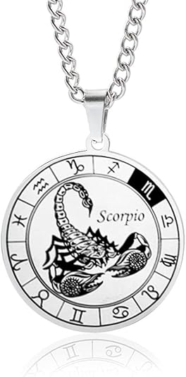 Zodiac Constellation Pendant Necklace Stainless Steel Round Disc Zodiac Sign Necklace for Women Men Birthday Gift Jewelry - Scorpio Accessories for men