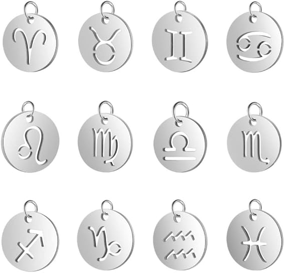 304 Stainless Steel Zodiac Sign Charms 12 for Bracelet Necklace Keychain Jewelry Making Astrology Horoscope Stainless Steel - Aries Keychain for men