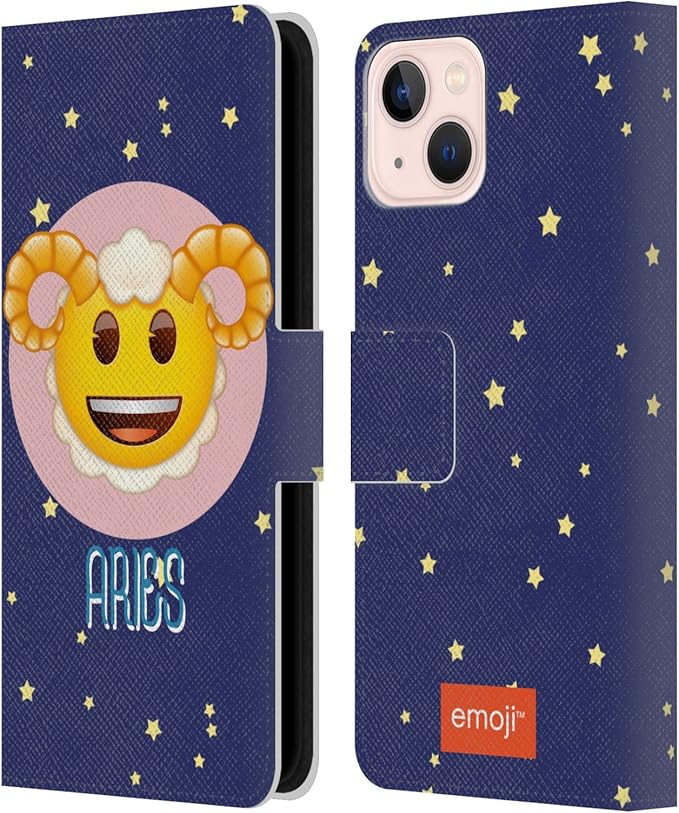 Head Case Designs Officially Licensed Emoji® Aries Zodiac Signs Leather Wallet Case Compatible with Apple iPhone 13 - Aries Phone Case for men