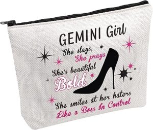 PWHAOO Zodiac Cosmetic Makeup Canvas Bag Zodiac Constellation Cosmetic Bag Astrology Makeup Bag Birthday Girl Gift (GEMINI B) - Gemini Canvas for men