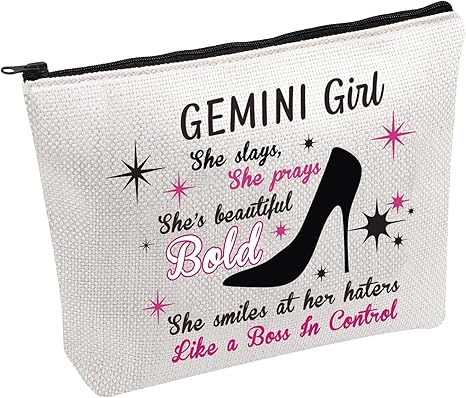 PWHAOO Zodiac Cosmetic Makeup Canvas Bag Zodiac Constellation Cosmetic Bag Astrology Makeup Bag Birthday Girl Gift (GEMINI B) - Gemini Canvas for men