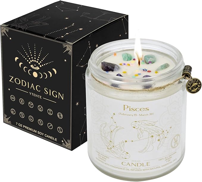 Zodiac Sign Candles, Zodiac Crystal Sign Candles,Astrology Scented Candles Best Friends Gifts for Women, Men Sister Brother Zodiac Funny Birthday Gift Candle Jar (Pisces) - Pisces for men