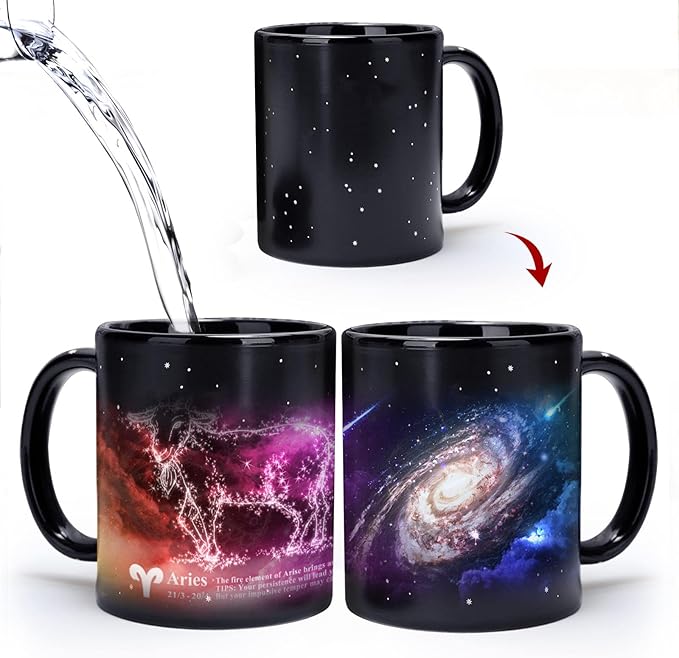Aries Heat Changing Constellation Mug 11oz, Horoscope Aries Coffee Mug, Starry Ceramic Color Changing Cup, Unique Holiday Birthday Gift for him and her, March April Magic Presents. - Aries Mug for men