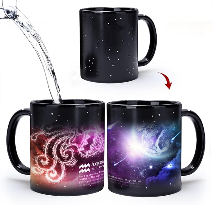 Aquarius Heat Changing Constellation Mug 11oz, Horoscope Aquarius Coffee Mug, Ceramic Color Changing Cup, Unique Holiday Birthday Gift for him and her, January February Magic Presents. - Aquarius Mug for men