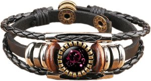 COLORFUL BLING 12 Zodiac Constellation Bracelets Leather Multilayer Braided Rope Crystal Glass Hand Woven Cuff for Women Men Punk Rock Jewelry-Scorpio - Scorpio Accessories for men
