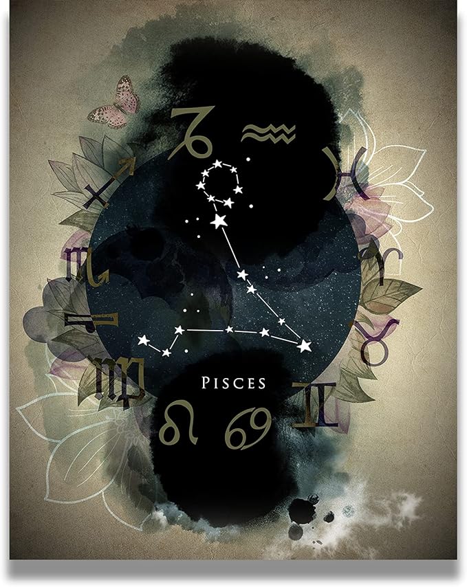 Pisces Astrology Decor | Zodiac Gifts | Astrology Gifts for Women | Boho Wall Decor | Zodiac Signs | Astrology Posters | Zodiac Room Decor | Astrology Room Decor - 16x20 ready to hang canvas - Pisces Canvas for men
