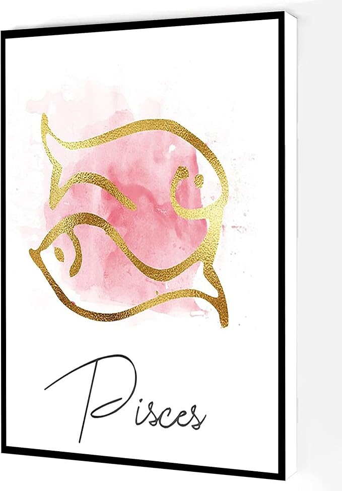 Zodiac Pisces Canvas Wall Art,Watercolor Pisces Poster,Astrology Print Modern Artwork Painting For Living Room Office Home Decoration 12''x16'' Framed - Pisces Canvas for men