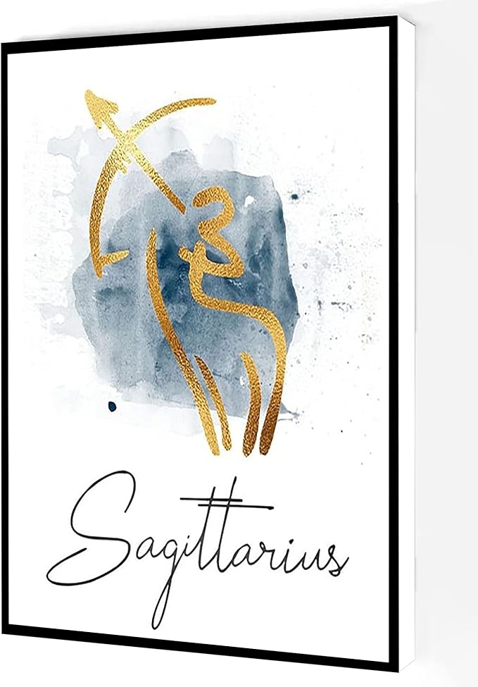 Zodiac Sagittarius Canvas Wall Art,Watercolor Sagittarius Star Sign Poster,Astrology Print Modern Artwork Painting For Living Room Office Home Decoration 12''x16'' Framed - Sagittarius Home Decor for men