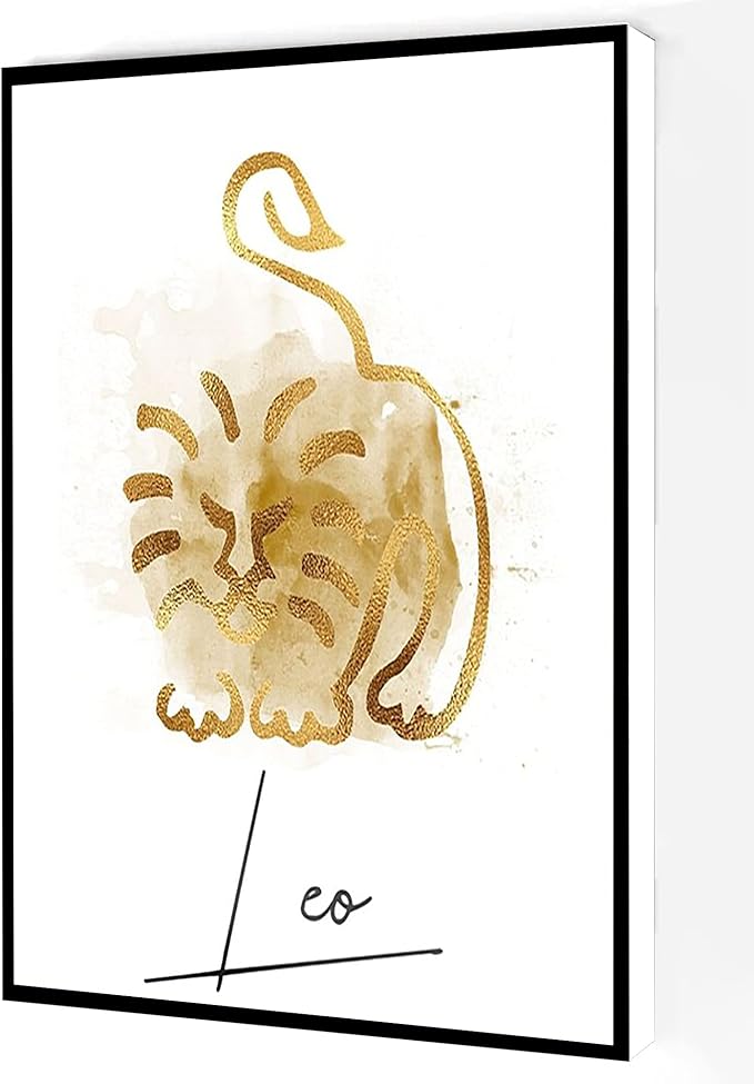 Zodiac Leo Canvas Wall Art,Watercolor Leo Poster,Astrology Print Modern Artwork Painting For Living Room Office Home Decoration 16''x24'' Framed - Leo Canvas for men