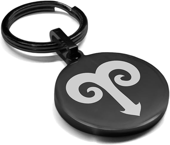 Stainless Steel Astrology SIgns Round Medallion Keychain Circle Ring - Aries Ring for men