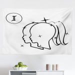 Ambesonne Zodiac Gemini Tapestry, Sign with Women Portrait Outlines with Stars Sisters of Zodiac, Fabric Wall Hanging Decor for Bedroom Living Room Dorm, 45" X 30", Black and White - Gemini Blanket for men