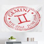 Ambesonne Zodiac Gemini Tapestry, Weathered Old Rubber Stamp Design Vintage Circle Stars Sign and Dates, Fabric Wall Hanging Decor for Bedroom Living Room Dorm, 45" X 30", Scarlet and White - Gemini Blanket for men