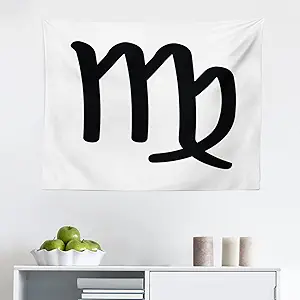 Ambesonne Zodiac Virgo Tapestry, Hand Drawn Style the Virgin Big Astrology Sign Fortune Telling Monochrome, Fabric Wall Hanging Decor for Bedroom Living Room Dorm, 28" X 23", Black and White - Virgo Poster for men
