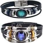 2Pcs Multilayer Constellation Zodiac Leather Bracelet Handmade Woven Zodiac Sign Wrap Bracelet Wristband for Women Men Jewelry Birthday Gift - Scorpio Products for men