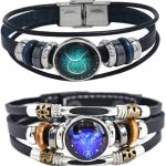 2Pcs Multilayer Constellation Zodiac Leather Bracelet Handmade Woven Zodiac Sign Wrap Bracelet Wristband for Women Men Jewelry Birthday Gift - Taurus for men