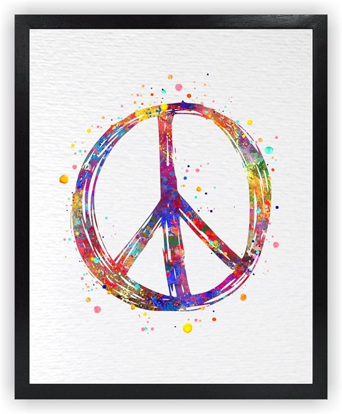 Dignovel Studios 11X14 Unframed Peace Sign Symbol Watercolor Art Print Poster Symbol Housewarming Sign Language Home Decor Wall Hanging DN680 - Pisces Home Decor for men
