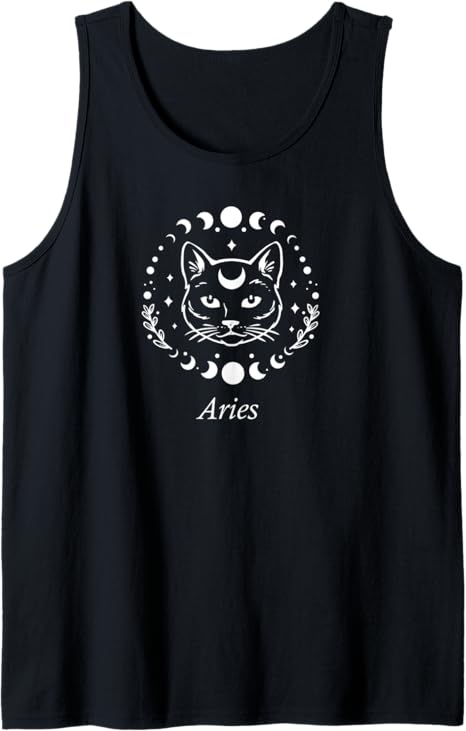 Aries Zodiac Sign Moon Phase New Age Mystical Cat Tank Top - Aries T-Shirt for men