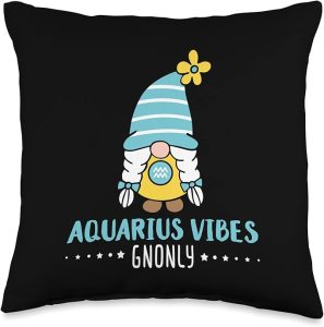 Aquarius Energy Gnonly Astrology Gnome Zodiac Birth Sign Throw Pillow - Aquarius Pillow for men