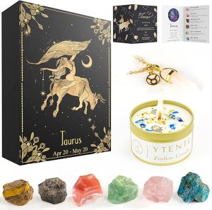 Crystals Healing Stone Gift Set, Soy Wax Zodiac Sign Scented Candles,Crystals Healing Stones Gift Set with Horoscope Crystal Necklace for Women Sister Daughter Birthday Valentine Gifts - Taurus for men