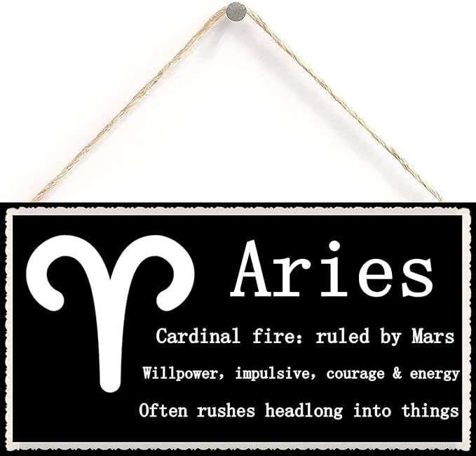 Aries The Ram Beautiful Spiritual Gift Astrology Sign of The Zodiac Plaque 6 inch by 12 inch Hanging Sign, Wall Art, Decorative Wood Sign Home Decor - Aries Poster for men
