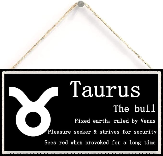 Taurus The Bull - Beautiful Spiritual Gift Astrology Sign of The Zodiac Plaque 6 inch by 12 inch Hanging Sign, Decorative Wood Sign Home Decor,Wall Art - Taurus Products for men