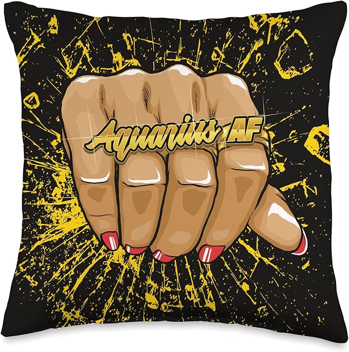Aquarius AF Women Birthday Astrology Ring Zodiac Aquarius Throw Pillow - Aquarius Pillow for men