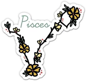 Pisces Zodiac Sign Floral Sticker - 3" Laptop Sticker - Waterproof Vinyl for Car, Phone, Water Bottle - Pisces Decal - Pisces Car Accessories for men