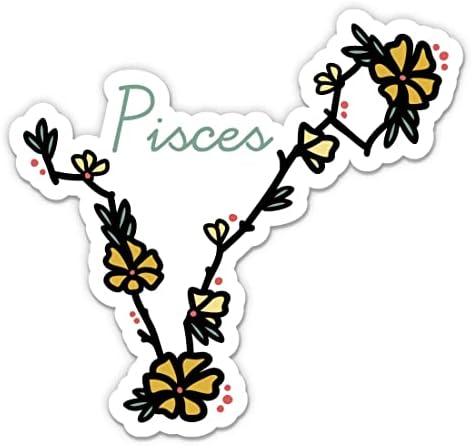Pisces Zodiac Sign Floral Sticker - 3" Laptop Sticker - Waterproof Vinyl for Car, Phone, Water Bottle - Pisces Decal - Pisces Car Accessories for men