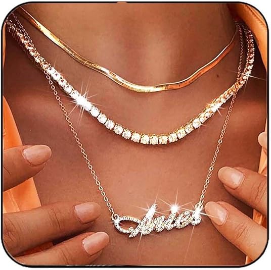 Aries Rhinestone Necklace Gold Layered Diamond Jewelry for Women - Aries Necklace for men
