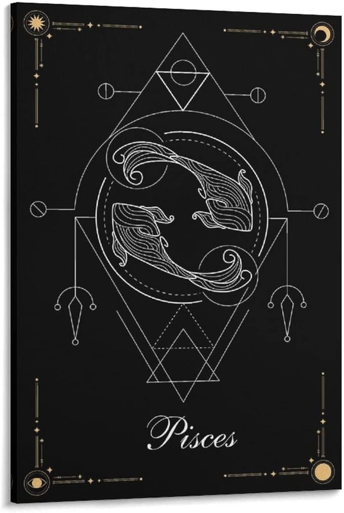 Zodiac Tarot The Pisces Constellation Simple Black and White Lines Poster Decorative Painting Canvas Wall Art Living Room Posters Bedroom Painting 28x42inch(70x105cm) - Pisces Canvas for men