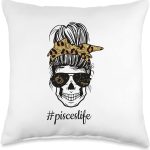 Pisces Zodiac Sign Messy Bun Skull Horoscope Astrology Throw Pillow - Pisces Pillow for men