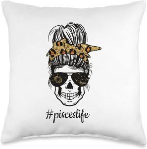 Pisces Zodiac Sign Messy Bun Skull Horoscope Astrology Throw Pillow - Pisces Pillow for men