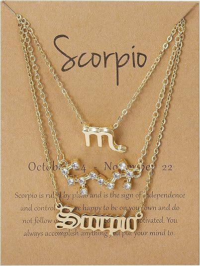 12 Constellation Horoscope Necklaces Crystal Zodiac Sign Layered Necklace with Exquisite Letter Astrology Horoscope Card - Scorpio Products for men