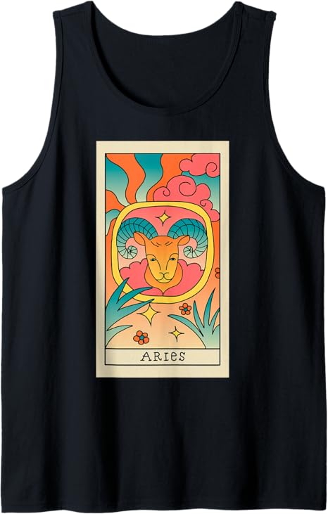 Colorful Aries Tarot Fire Zodiac Sign Personality Tank Top - Aries T-Shirt for men