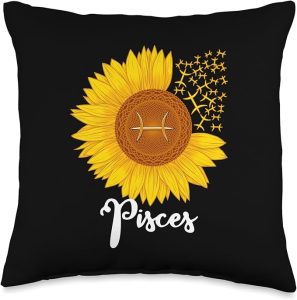 Pisces Sunflower Zodiac Sign Floral Astrology Women Throw Pillow - Pisces Pillow for men