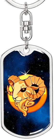 Zodiac Sign Aries - Luxury Dog Tag Keychain - Aries Keychain for men