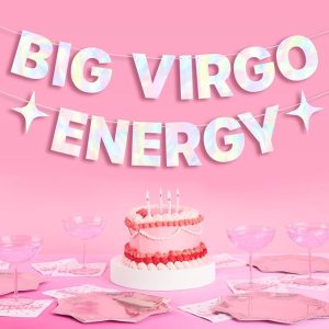 xo, Fetti Big Virgo Energy Birthday Party Iridescent Foil Banner - 5 Ft. | Zodiac Virgo, Horoscope, Astrology Bday Party Decorations Gift - Virgo Poster for men