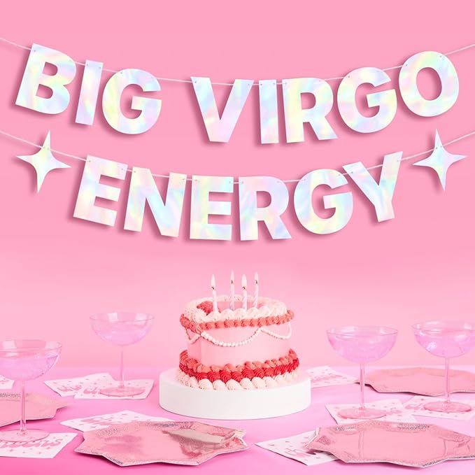 xo, Fetti Big Virgo Energy Birthday Party Iridescent Foil Banner - 5 Ft. | Zodiac Virgo, Horoscope, Astrology Bday Party Decorations Gift - Virgo Poster for men
