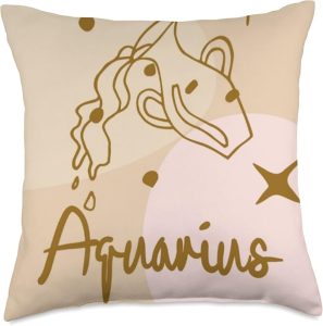 Boho Chic Aquarius Sign Zodiac Astrology Line Art Aesthetic Throw Pillow - Aquarius Pillow for men