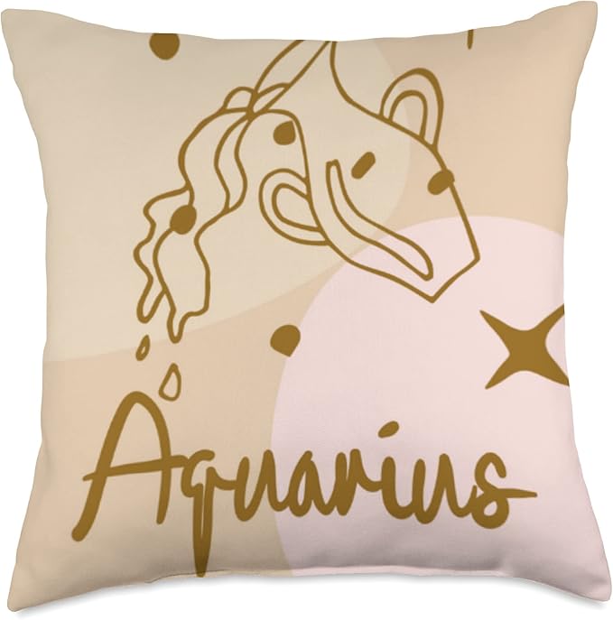 Boho Chic Aquarius Sign Zodiac Astrology Line Art Aesthetic Throw Pillow - Aquarius Pillow for men